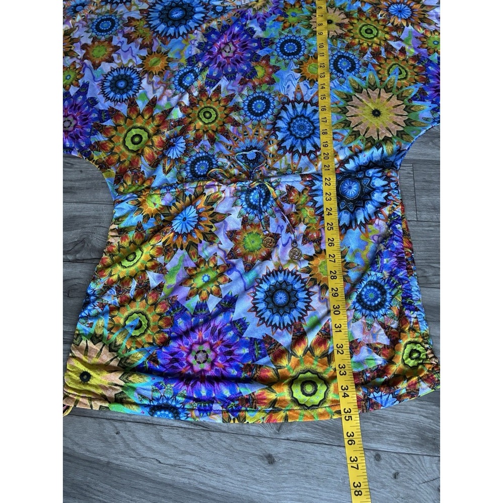 Luli Fama Medium Kaleidoscope Print Batwing Swim Cover Up Resort Tunic - Picture 6 of 16